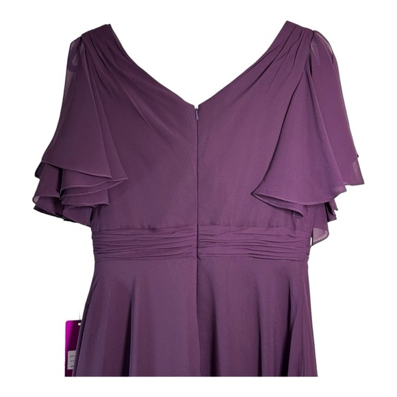 Abby Paris A-Line Sheer Chiffon V-Neck Drape Sleeves Formal Gown - Plum NWT - Picture 7 of 8